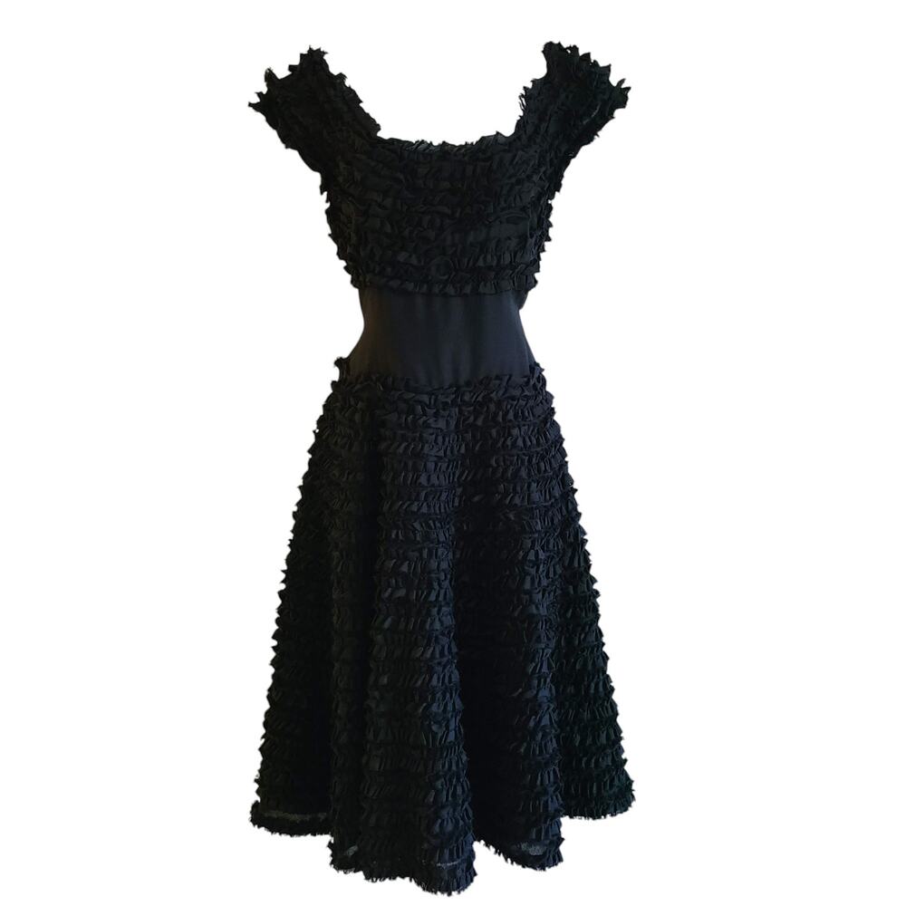 SPORTMAX Black Silk Blend Ruffled Sleeveless Midi Dress 22210191 Women's US 8‎
